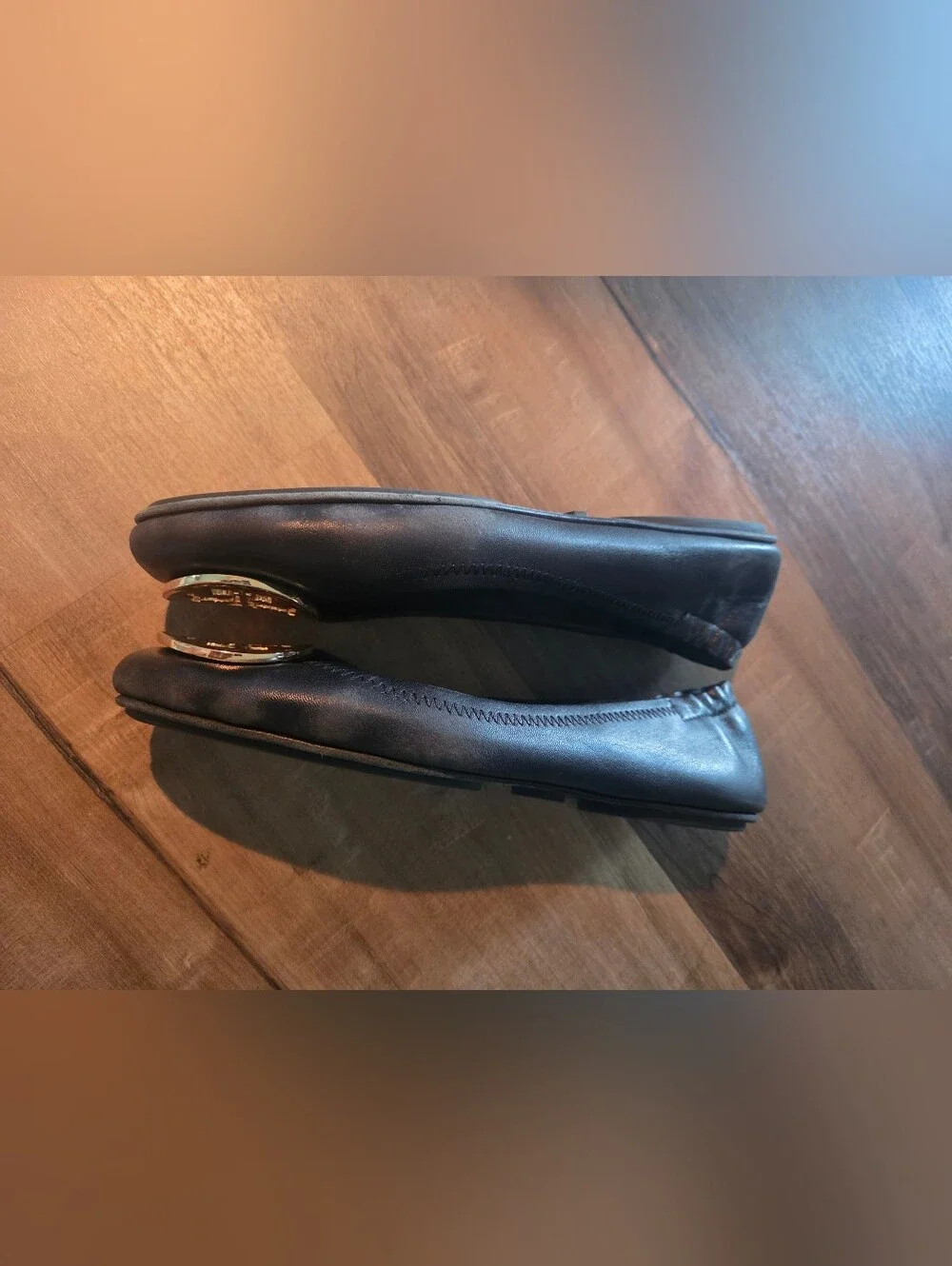Tory Burch Black Reva Ballet Flats with Gold Logo Size 7.5